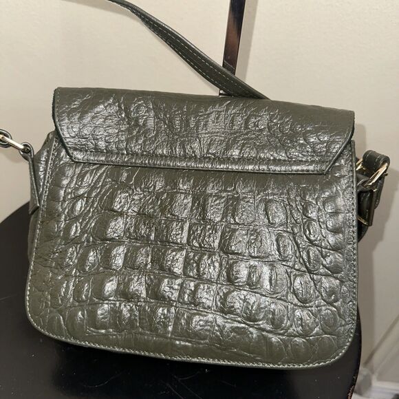 Zamponi DIAMONTE Italian Croc Embossed Premium Leather Bag Handcrafted Olive - Picture 5 of 8